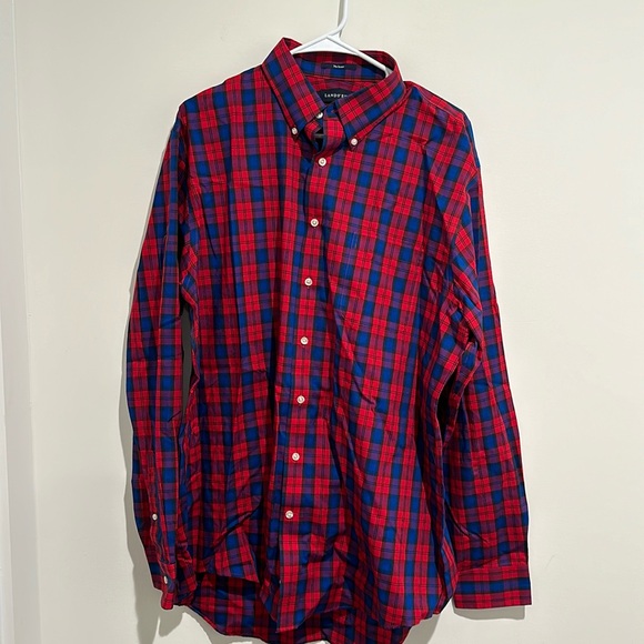 Lands End Men’s No Iron Plaid Button Down Sz 17-37-Tailored Fit/Tall - Picture 2 of 4
